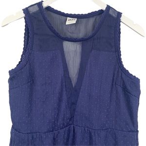 Vero Moda Dotty Navy Semi Sheer Lined Keyhole Back Flutter Hem Top Blouse Medium